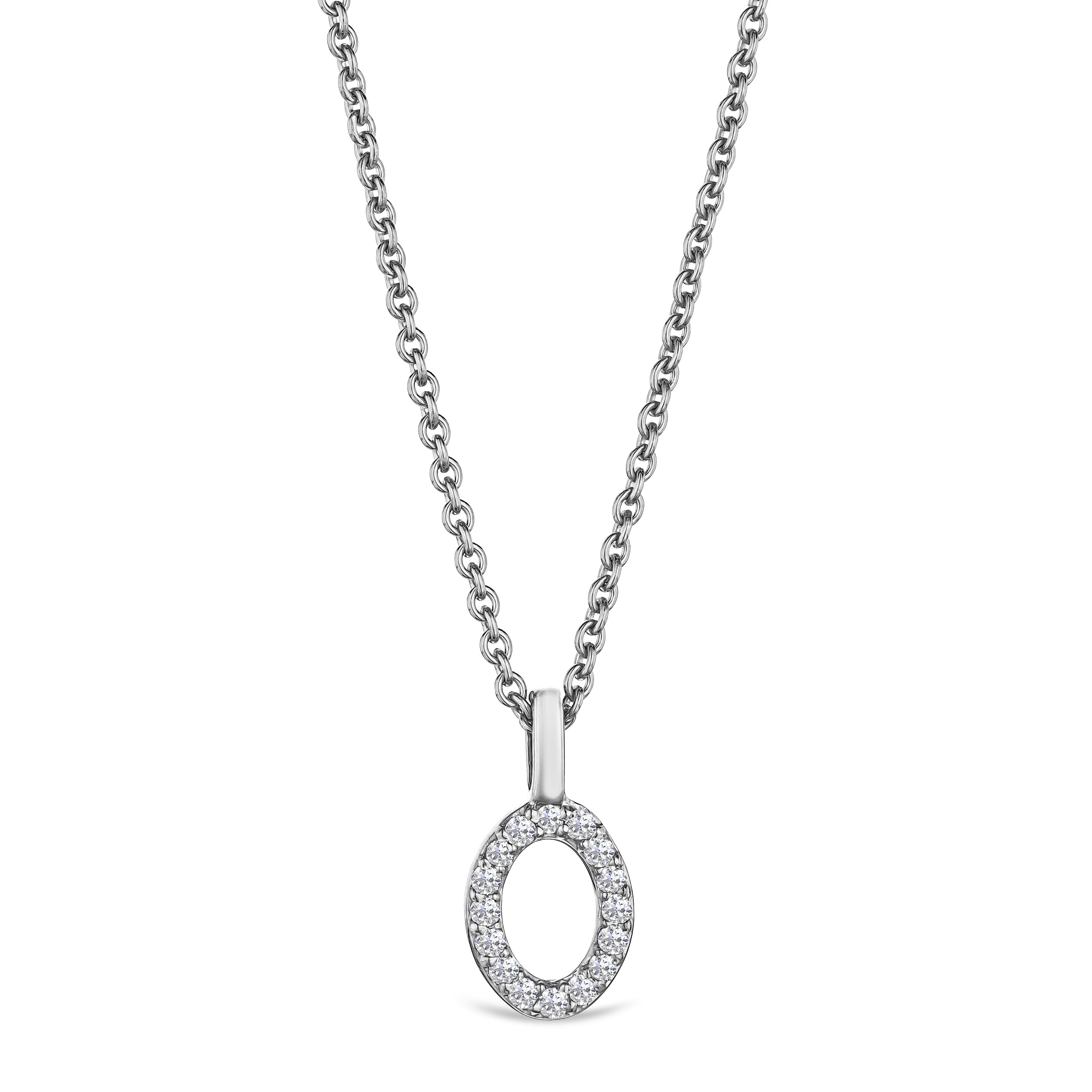 Love Letter Initial O Lab Diamond Necklace set in 9K White Gold